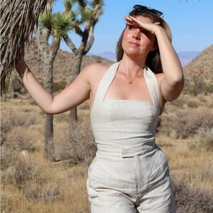 NWT Olive + Oath Linen Palm Halter Corset Top Oat/Tan Super Curvy (8/10)